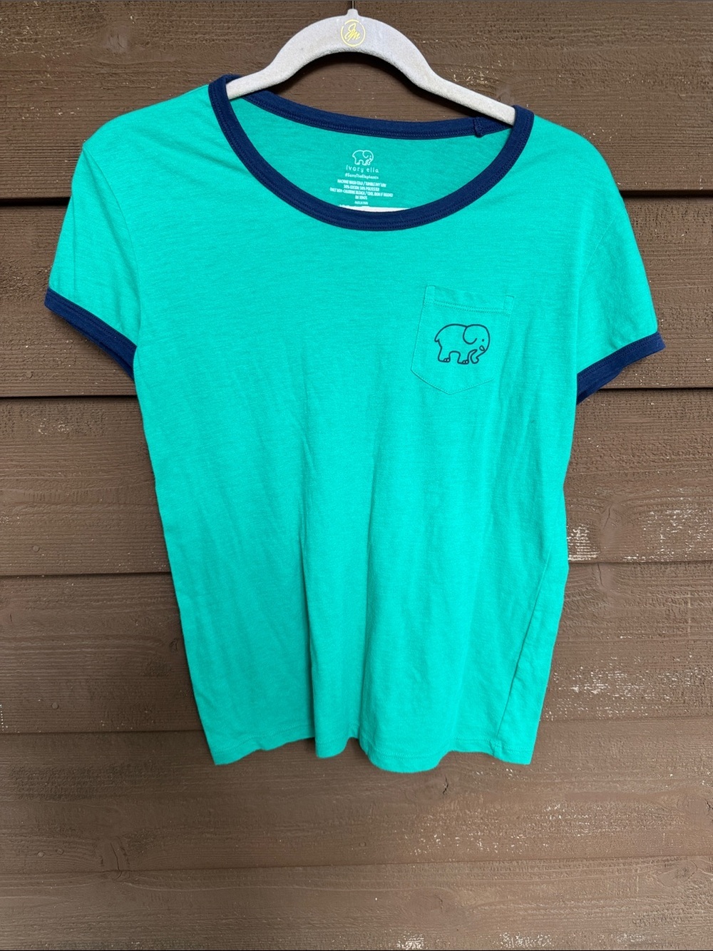 ivory ella Teal Ringer Pocket Tee with Navy Trim size Small